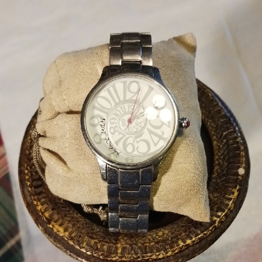 Betsey Johnson Silver Watch with White Dial